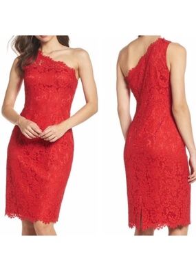 SALE ELIZA J Red One Shoulder Lace Dress